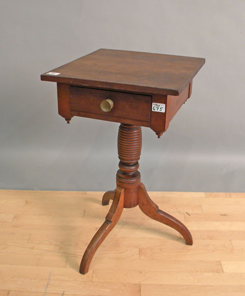 Appraisal: New England cherry one-drawer stand th c stamped on base