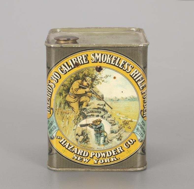 Appraisal: in tall Square tin with front label Hazard's Calibre Smokeless