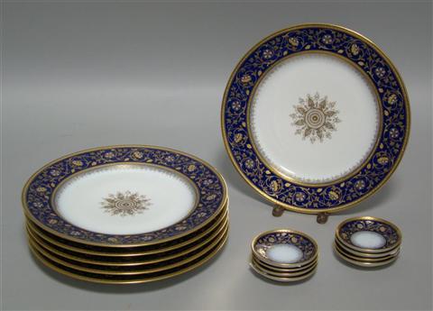 Appraisal: SIX GERMAN BLUE GROUND PLATES WITH EIGHT MATCHING BUTTER PATS