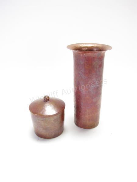 Appraisal: Copper Vase and Lidded Jar hand hammered tall vase with