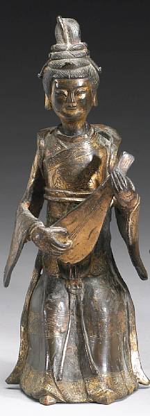 Appraisal: A bronze seated female musician Late Ming Dynasty The young