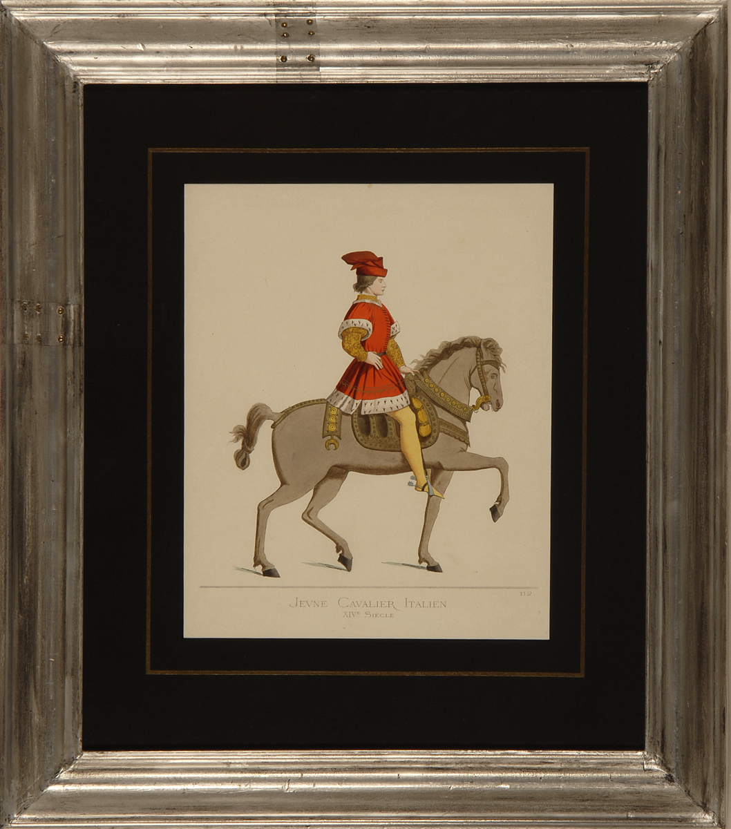 Appraisal: FRAMED TH CENTURY PRINT depicting a cavalier x sight Nicely