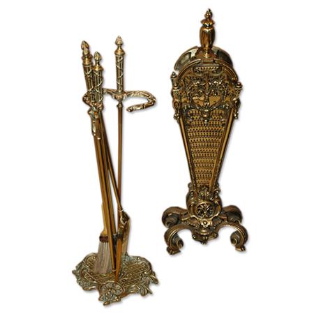 Appraisal: Rococo Style Gilt-Bronze Fire Fan Together with a Set of