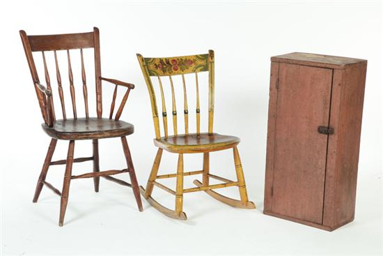 Appraisal: TWO CHAIRS AND A CUPBOARD American th century Youth sewing