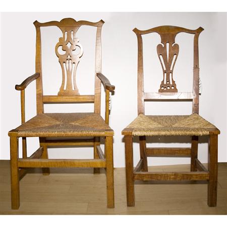 Appraisal: Assembled Set of Six Chippendale Maple Rush Seat Chairs Estimate