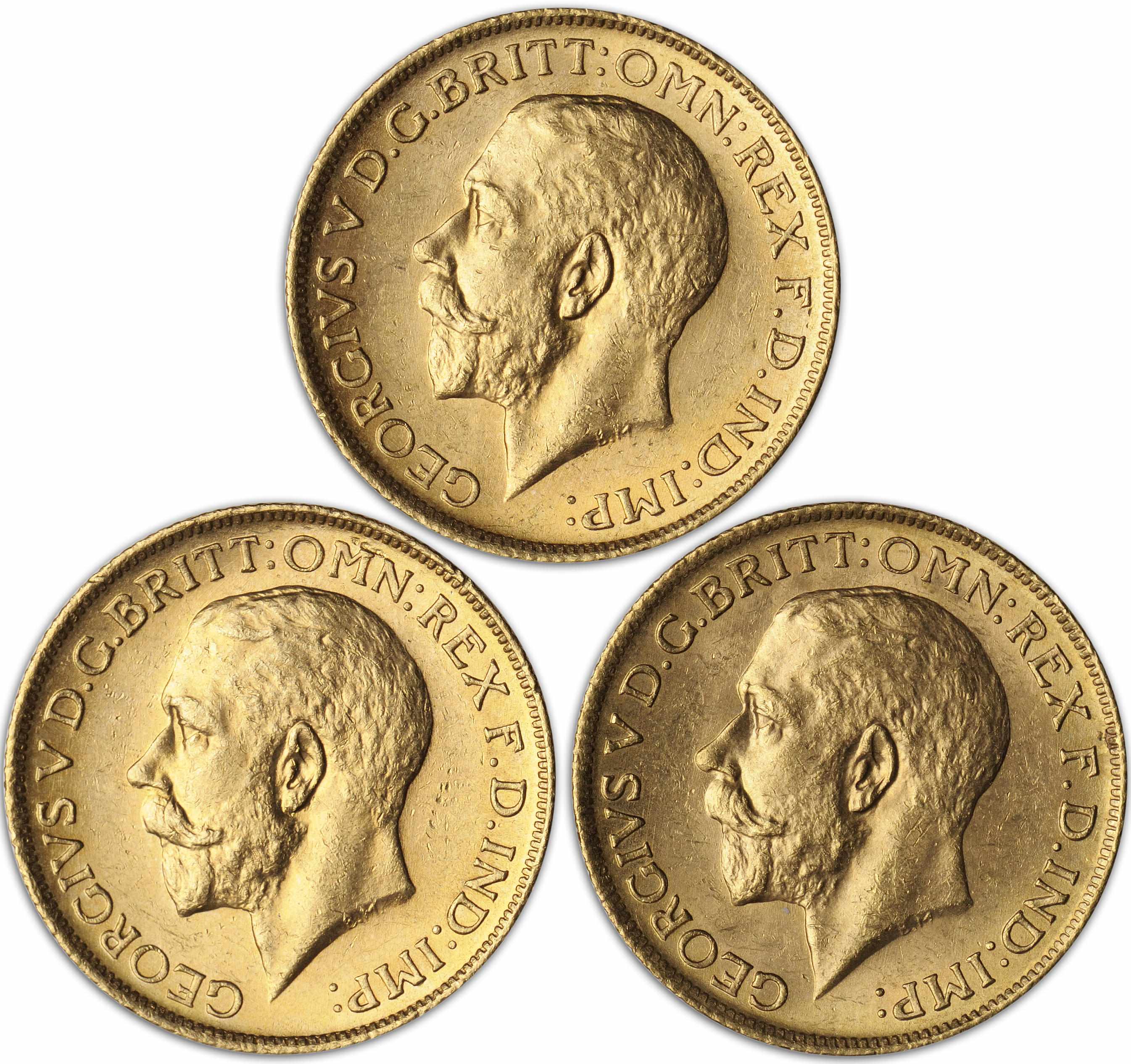 Appraisal: Australia George V Sovereigns -S KM- A collectible trio of