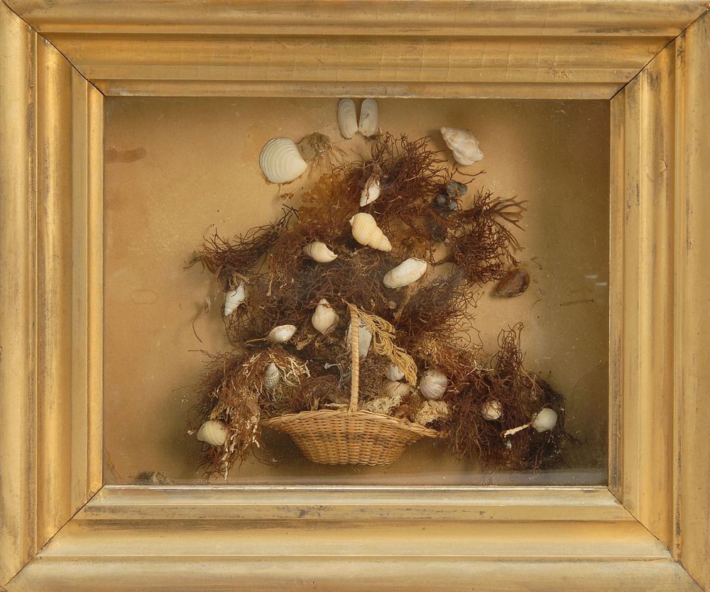 Appraisal: FRAMED DRIED FLOWER SHELL AND BASKETRY ARRANGEMENT th CenturyDescended in