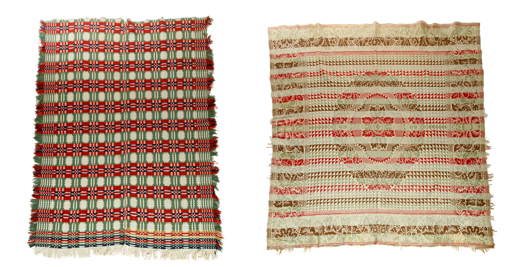 Appraisal: TWO COVERLETS Overshot coverlet early th century wool and cotton