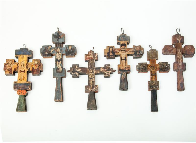 Appraisal: Assorted Group of Twelve Romanian Painted Wood Crosses Early to