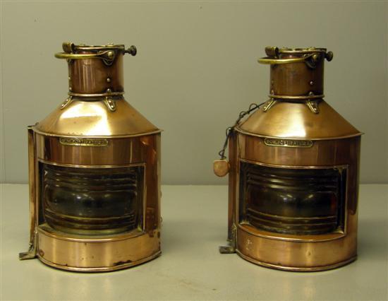 Appraisal: Pair of th century brass and copper port ship's lanterns