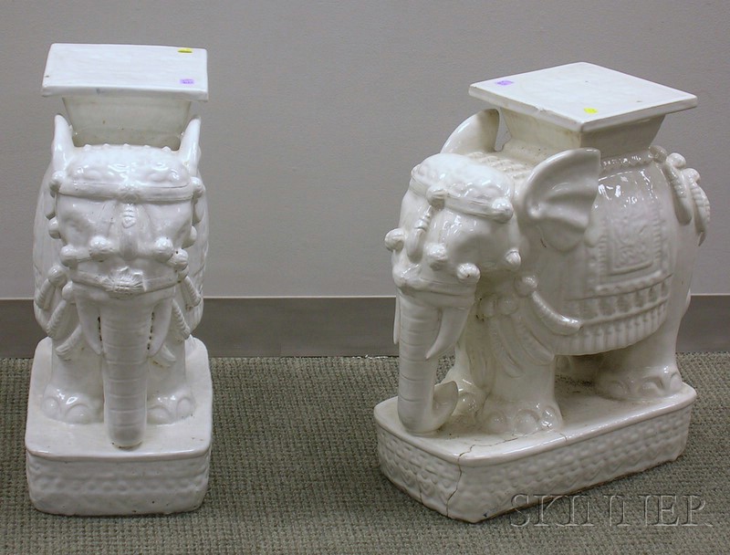 Appraisal: Pair of Asian Export White Glazed Pottery Elephant-form Garden Seats