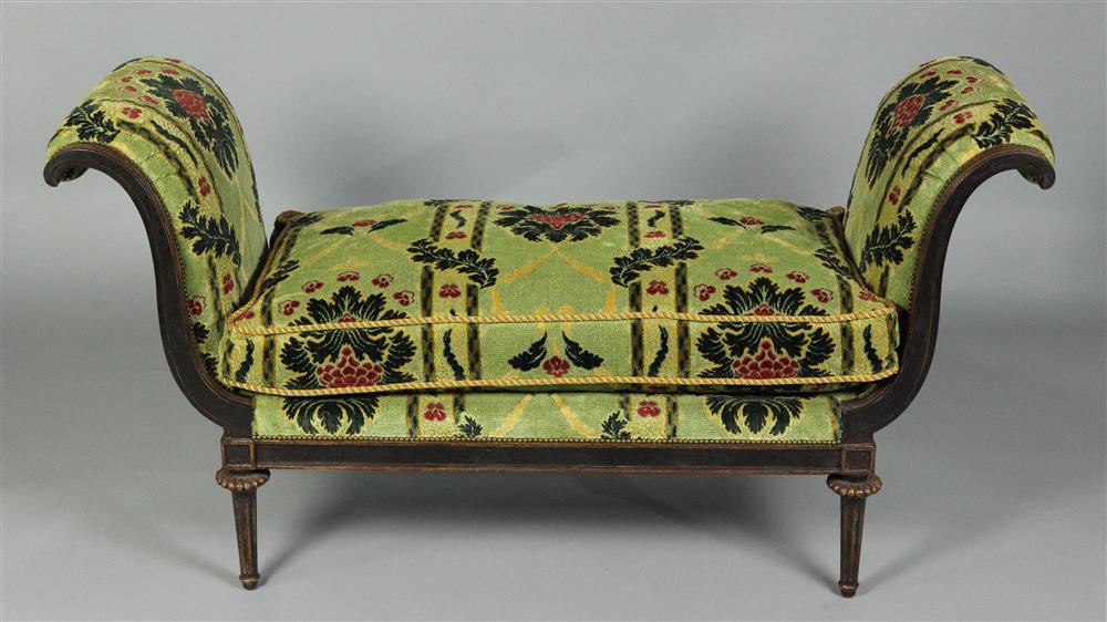 Appraisal: FRENCH STYLE UPHOLSTERED BENCH WITH NAILHEAD TRIM rolled arms with