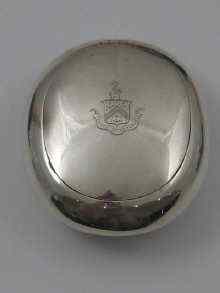 Appraisal: An oval silver squeeze opening snuff tobacco box Birmingham Lid