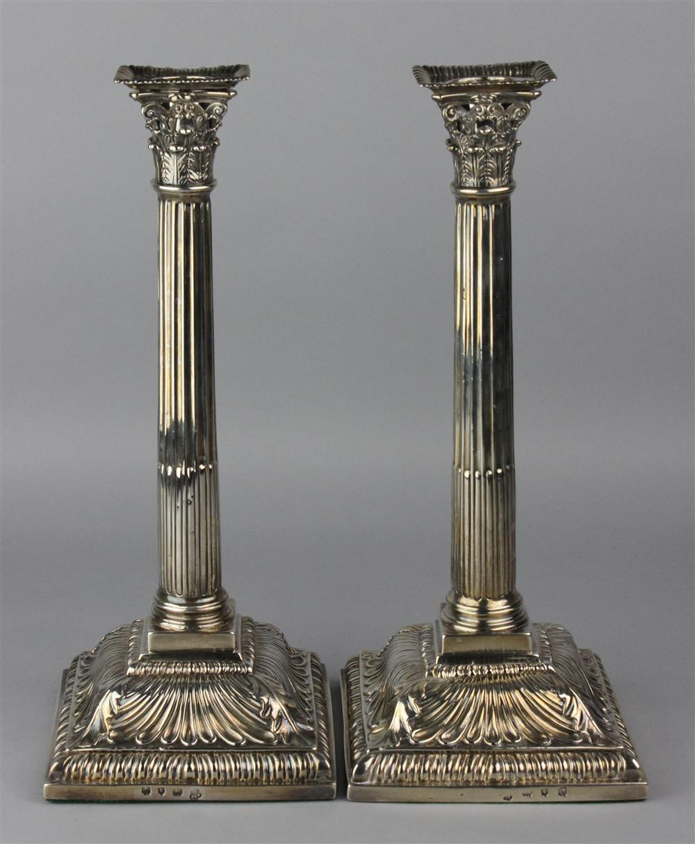 Appraisal: PAIR OF GEORGE III SILVER COLUMNAR CANDLESTICKS LONDON MARKS FOR