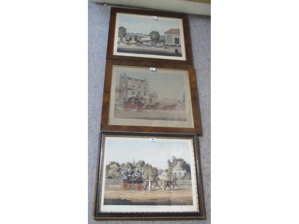 Appraisal: Lot comprising three coaching aquatints