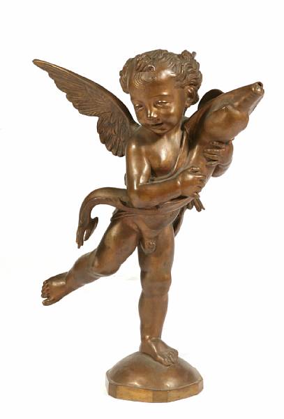 Appraisal: A bronze fountain modelled as a cherub with dolphin height