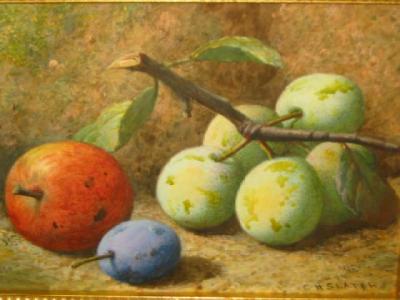 Appraisal: CHARLES H SLATER Still Life with an Apple and Plums