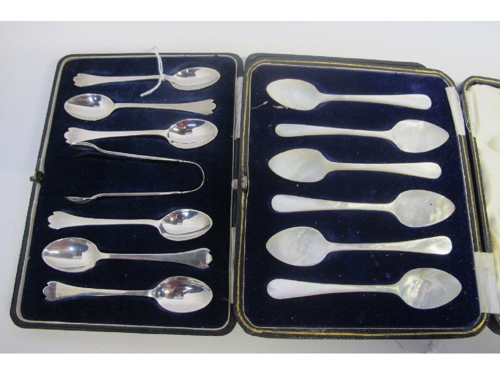 Appraisal: Lot comprising cased set of six silver spoons with tongs