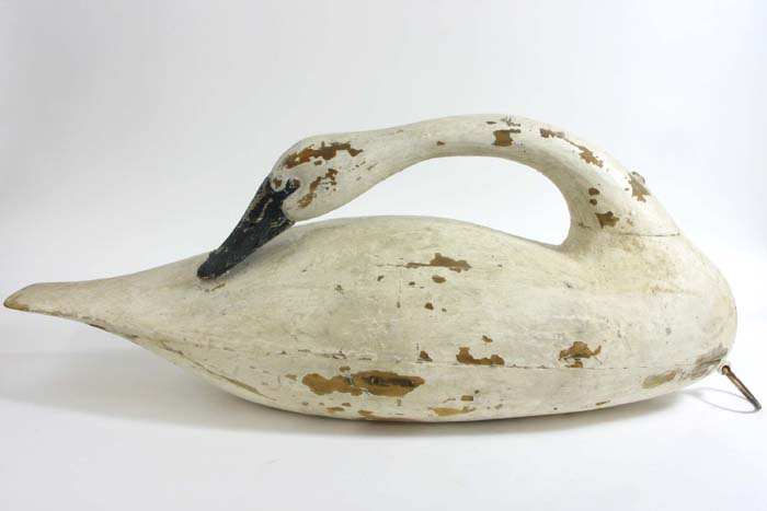 Appraisal: LARGE CARVED AND PAINTED WOOD SWAN DECOY American early th