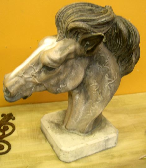 Appraisal: Polychromed Distressed and Gray-Painted Cast-Stone Equine Head h w d