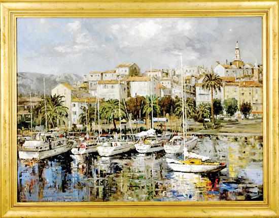 Appraisal: Barton American school th century HARBOR SCENE oil on canvas