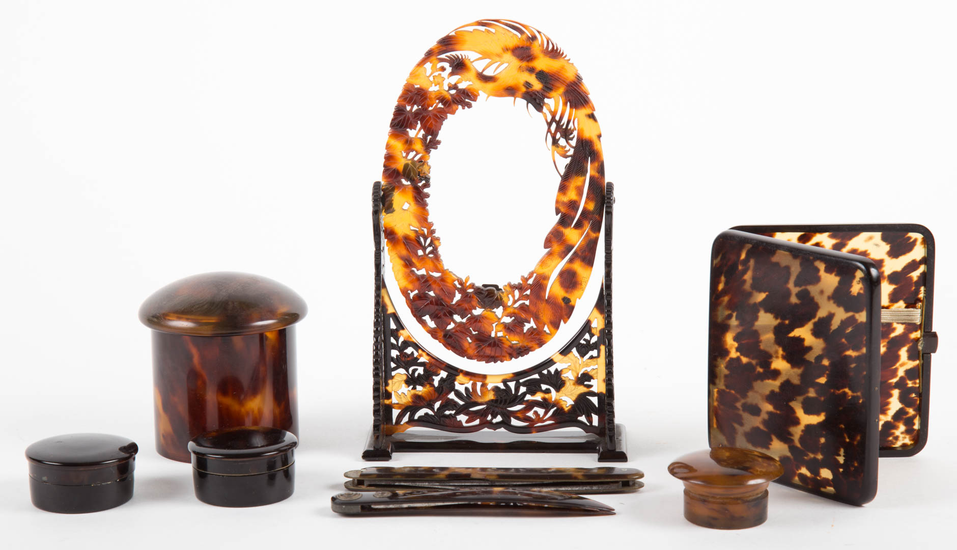 Appraisal: Eight Victorian tortoiseshell vanity articles late th-century includes picture frame