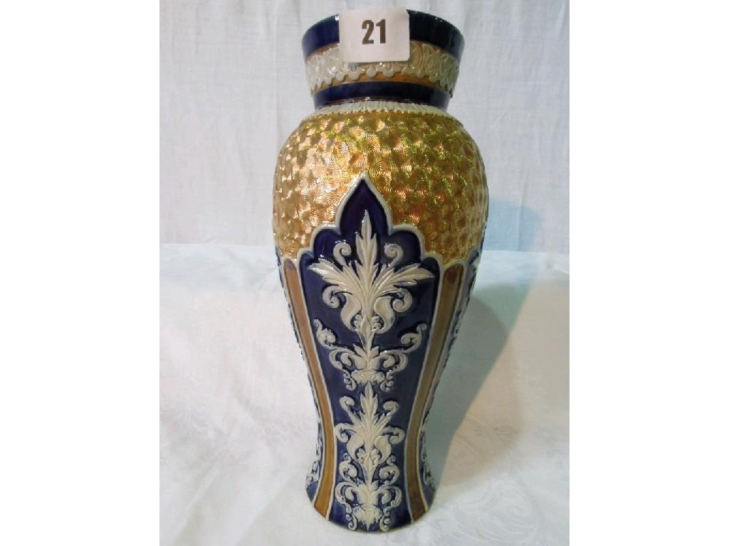 Appraisal: A Royal Doulton blue ground vase of shouldered form with