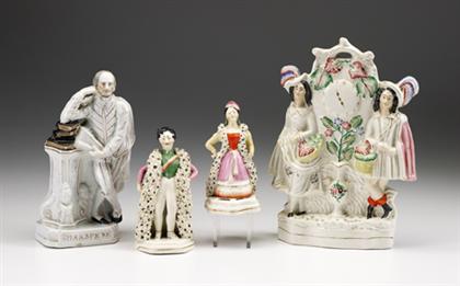 Appraisal: Four polychrome Staffordshire figures th century Including figures of Shakespeare