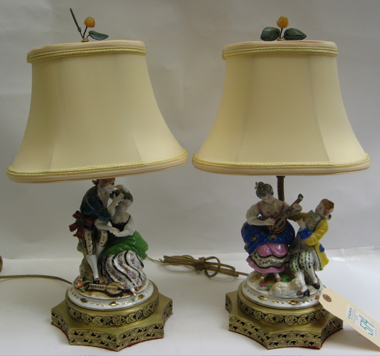 Appraisal: TWO GERMAN PORCELAIN FIGURAL TABLE LAMPS having different scenes each