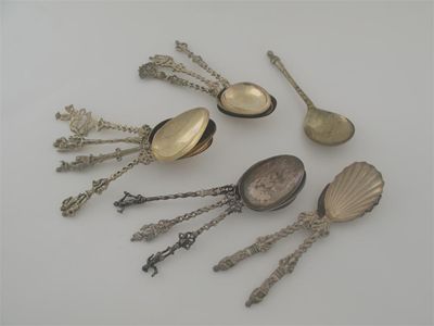 Appraisal: Three decorative Victorian silvergilt spoons six various Dutch silvergilt examples