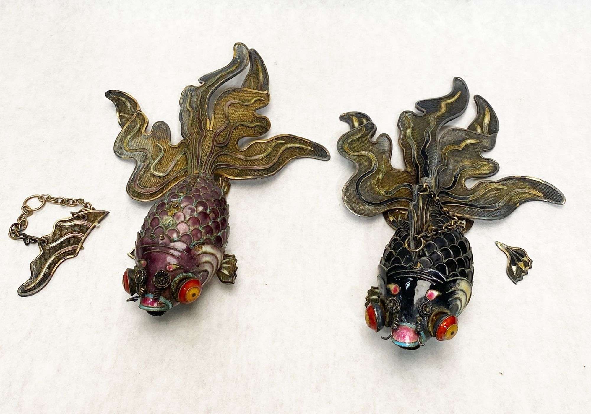 Appraisal: Chinese Silver Filigree and Enameled Koi Fish long Condition some