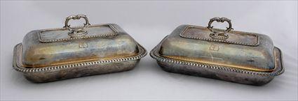 Appraisal: PAIR OF GEORGE III ARMORIAL SILVER ENTR E DISHES AND