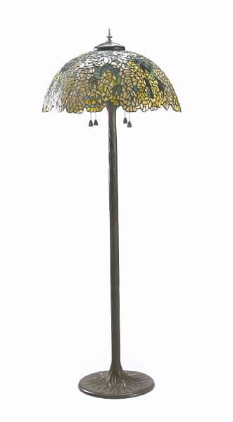 Appraisal: A Tiffany style leaded glass and patinated-metal laburnum floor lamp