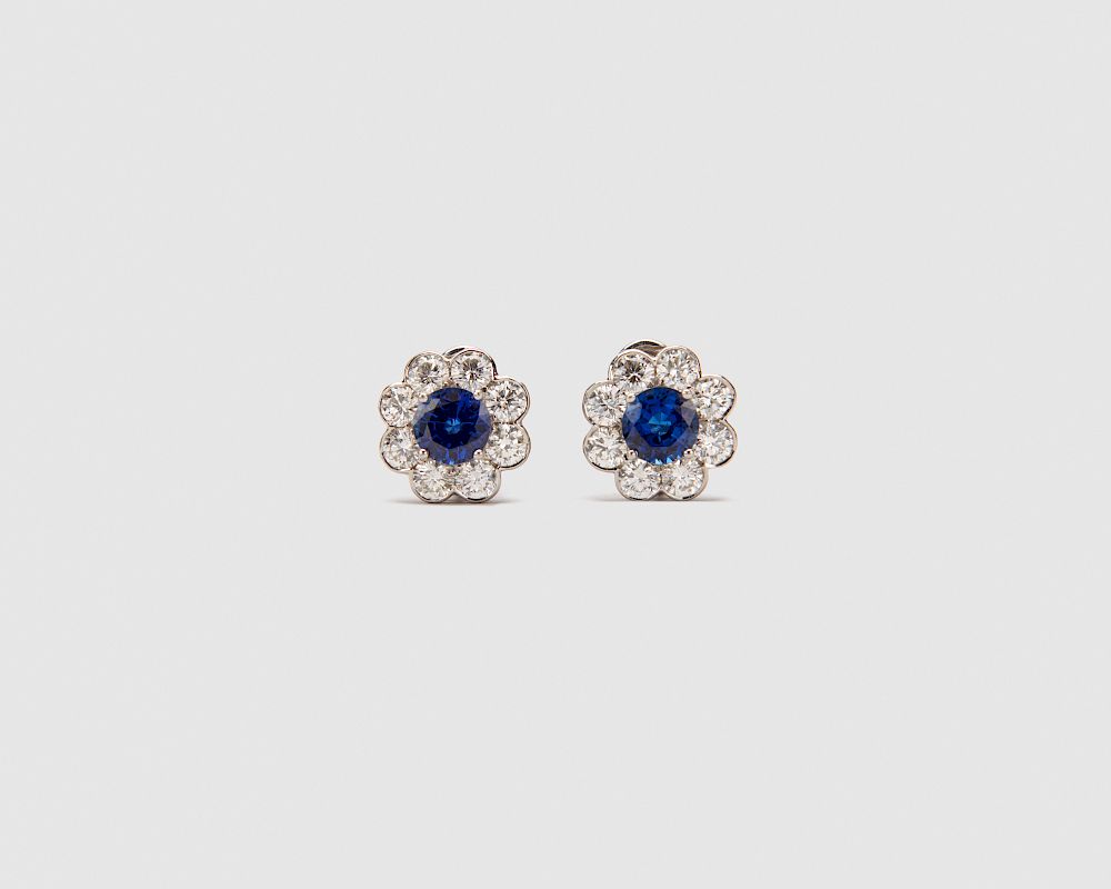 Appraisal: Platinum Sapphire and Diamond Earrings Platinum Sapphire and Diamond Earrings