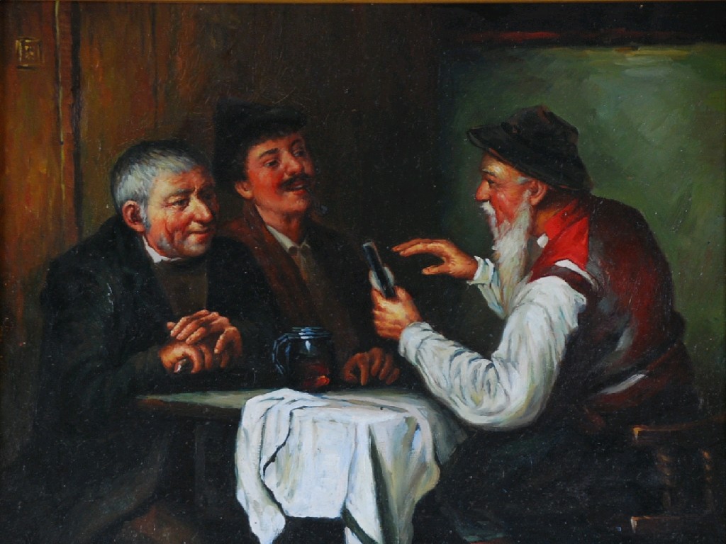 Appraisal: A MODERN PASTICHE OIL PAINTING Three men around a table