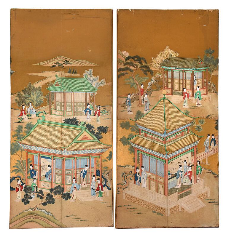 Appraisal: Two Painted Chinese Panels possibly late th early th century