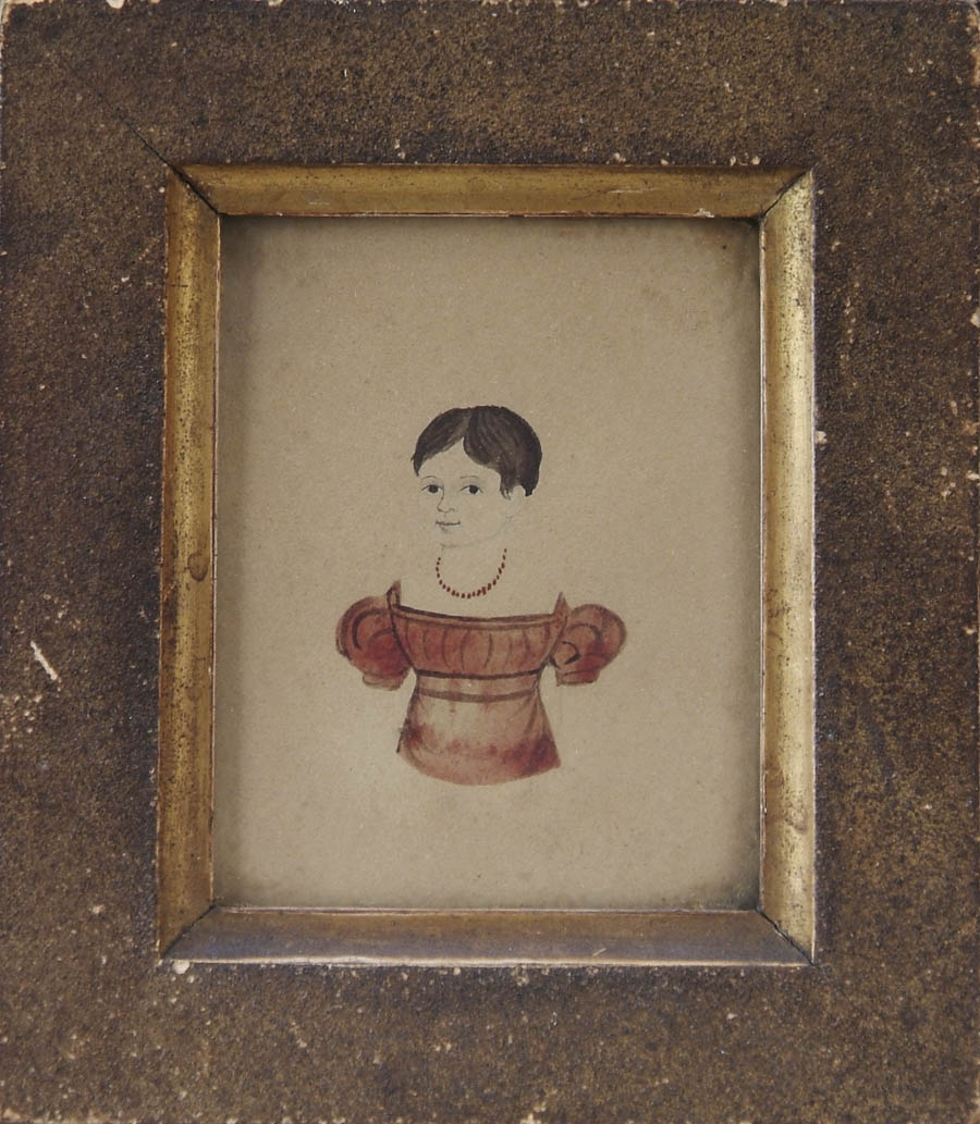 Appraisal: OUTSTANDING MINIATURE WATERCOLOR OF A GIRL IN RED DRESS Half