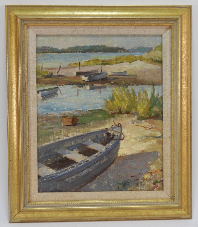 Appraisal: EDNA W LAWRENCE RHODE ISLAND DOCK BOAT PAINTING Rhode Island