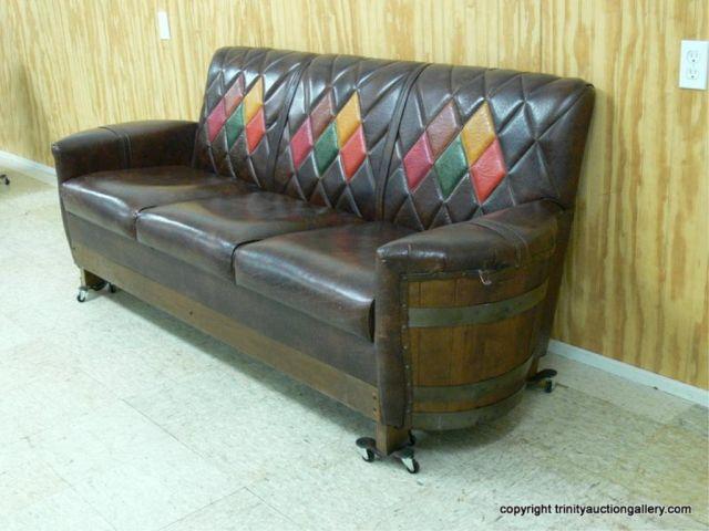 Appraisal: Vintage Whiskey Barrel Sofa - Naugahyde - Country parlor furniture