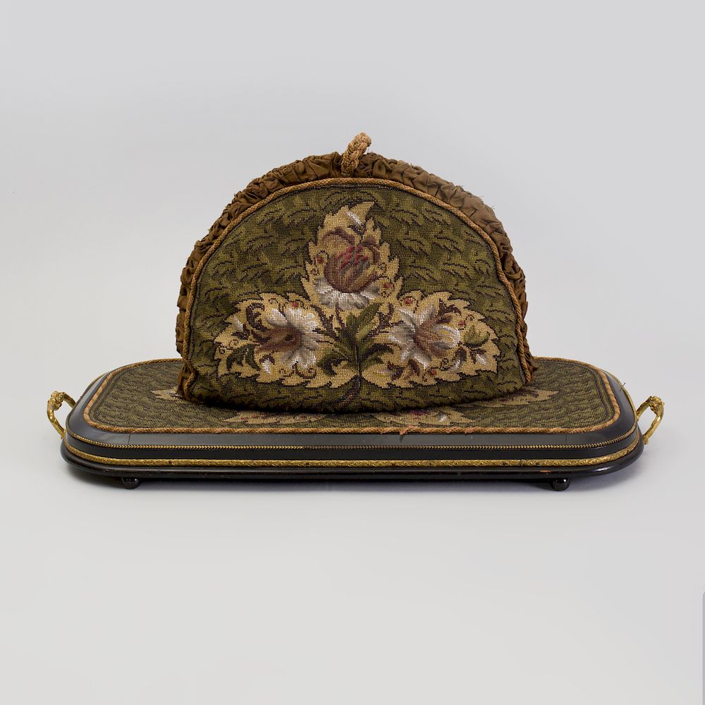 Appraisal: Victorian Beadwork Mounted Ebonized Wood Tray and a Beadwork Tea