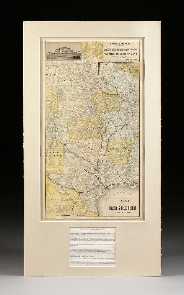 Appraisal: AN ANTIQUE TEXAS RAILWAY MAP Map Showing Houston Texas Central