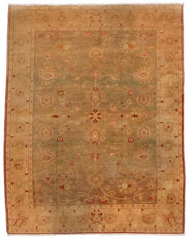 Appraisal: Oushak Style Carpet th century light green field with stylized