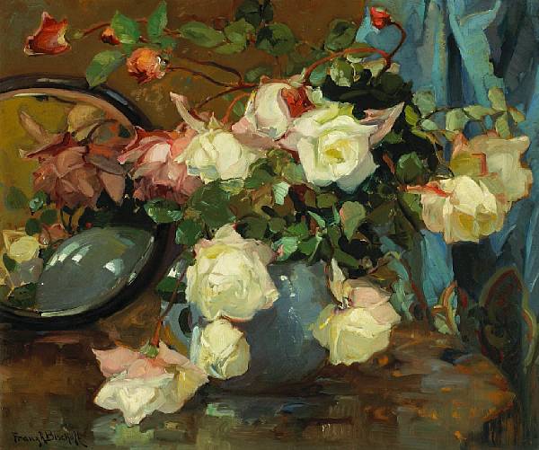 Appraisal: Franz Arthur Bischoff American - Roses in a blue vase