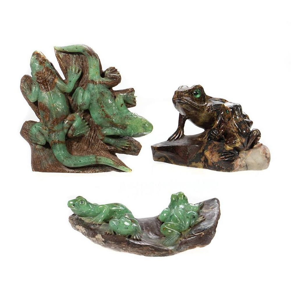 Appraisal: A Lot of Polished Stone Frogs and Lizards Depicted sunning