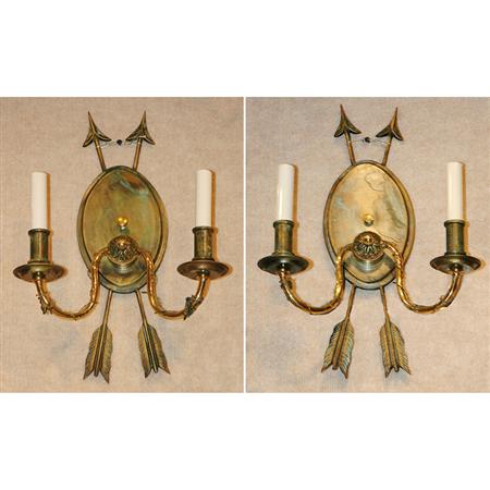 Appraisal: Pair of Empire Style Gilt-Metal Two-Light Sconces Estimate -