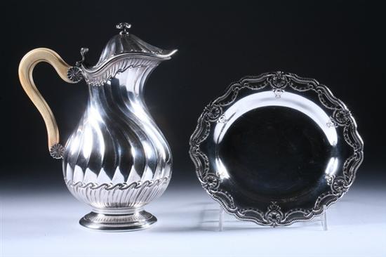 Appraisal: FRENCH SILVER EWER AND CARD TRAY late th century The