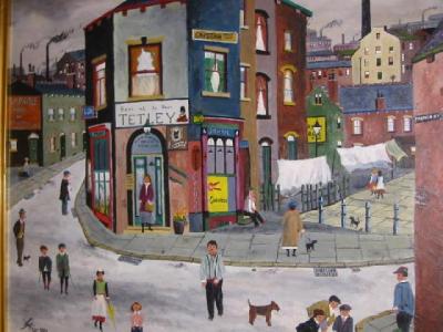 Appraisal: ALAN TORTICE Street Scene with Figures signed on board and