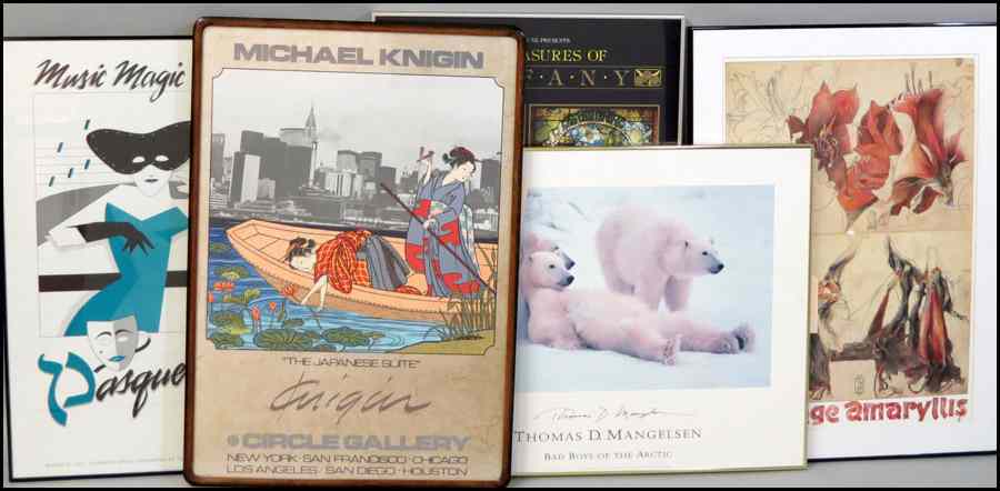 Appraisal: GROUP OF FIVE FRAMED REPRODUCTION POSTERS PRINTS Gallery and exhibition