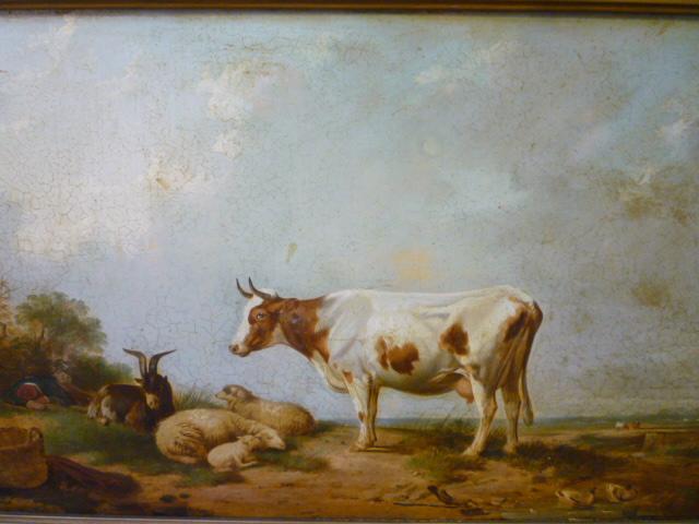 Appraisal: ENGLISH SCHOOL Late th Century Landscape with Cow Sheep Goat