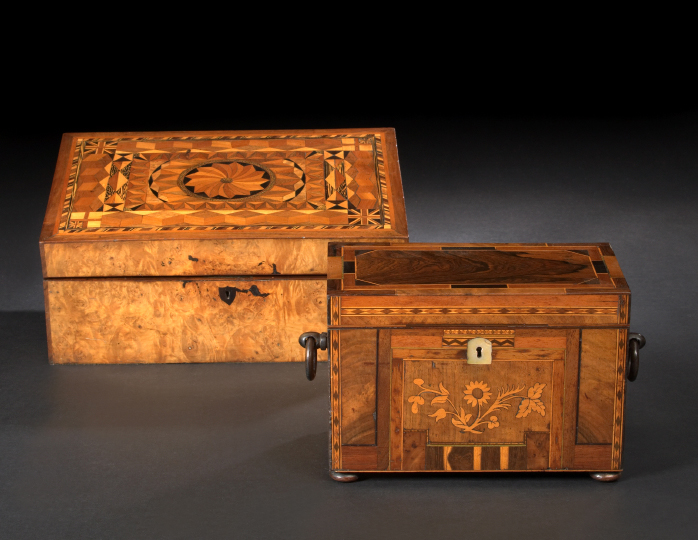 Appraisal: Fine English Burlwood and Tunbridge Marquetry Workbox third quarter th